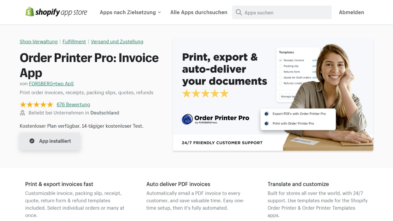Order Printer Pro Order Printer Templates Shopify Apps für Rechnungen